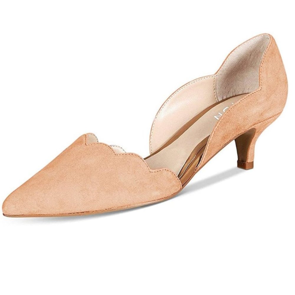 YDN Nude Classic Pointy Toe Kitten Suede Low Heel D'Orsay Pumps